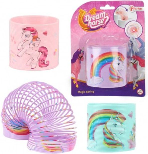 Teddies Spirála/pružina jednorožec plast 7cm 3 barvy na kartě