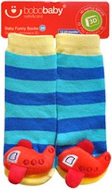 BOBO BABY Dětské protiskluzové ponožky 3D - Letadlo, modrá - obrázek 1