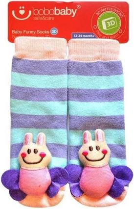 BOBO BABY Dětské protiskluzové ponožky 3D - Včelka, fialová - obrázek 1