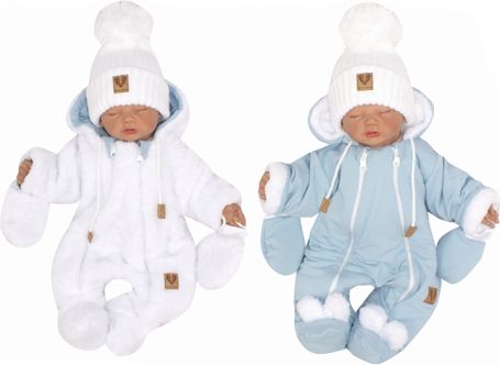 Z&Z Zimní oboustranná kombinéza s kapucí + rukavičky, modro-bílá - obrázek 1