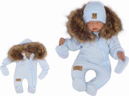 Z&Z Zimní kombinéza s kapucí a kožešinou + rukavičky, modrá, vel. 62 - obrázek 1