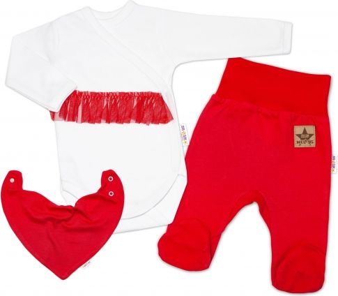 Baby Nellys 3-dílná sada Body dl. rukáv s tutu, šátek, polodupačky, červená, bílá - obrázek 1
