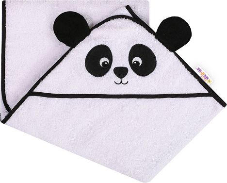 Baby Nellys Froté osuška s kapucí 80x80cm Panda - bílá - obrázek 1