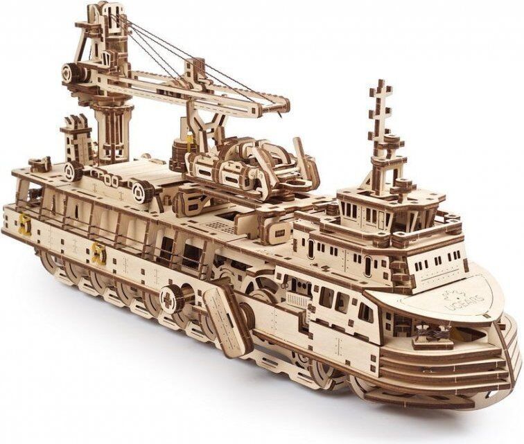 Ugears 3D dřevěné mechanické puzzle Výzkumný parník - obrázek 1