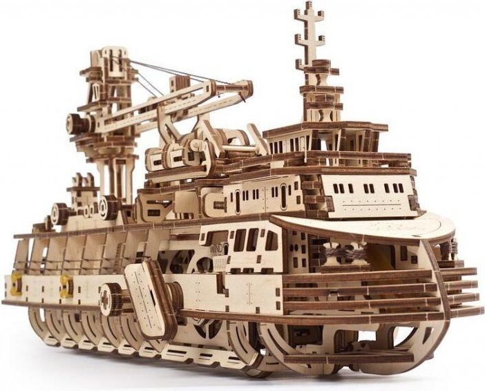Ugears 3D dřevěné mechanické puzzle Výzkumný parník - obrázek 2