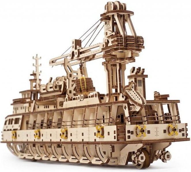 Ugears 3D dřevěné mechanické puzzle Výzkumný parník - obrázek 3