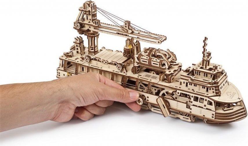 Ugears 3D dřevěné mechanické puzzle Výzkumný parník - obrázek 4