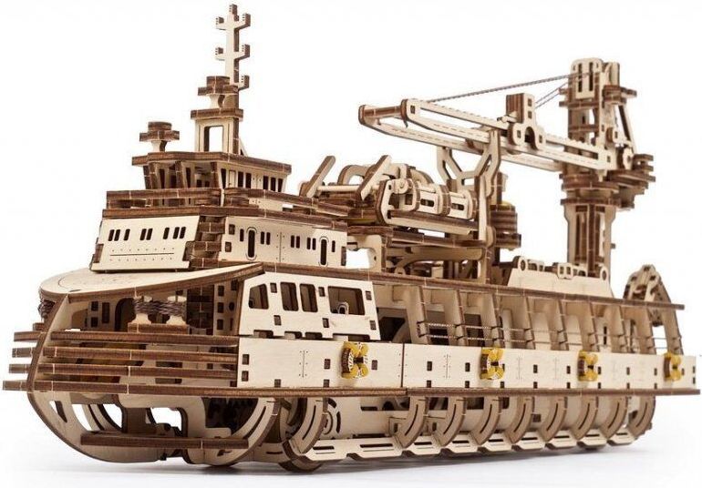 Ugears 3D dřevěné mechanické puzzle Výzkumný parník - obrázek 6
