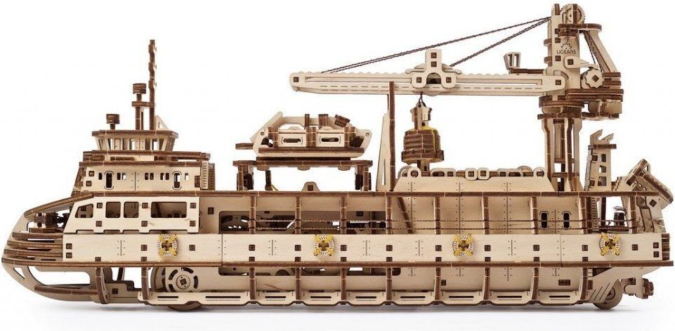 Ugears 3D dřevěné mechanické puzzle Výzkumný parník - obrázek 7