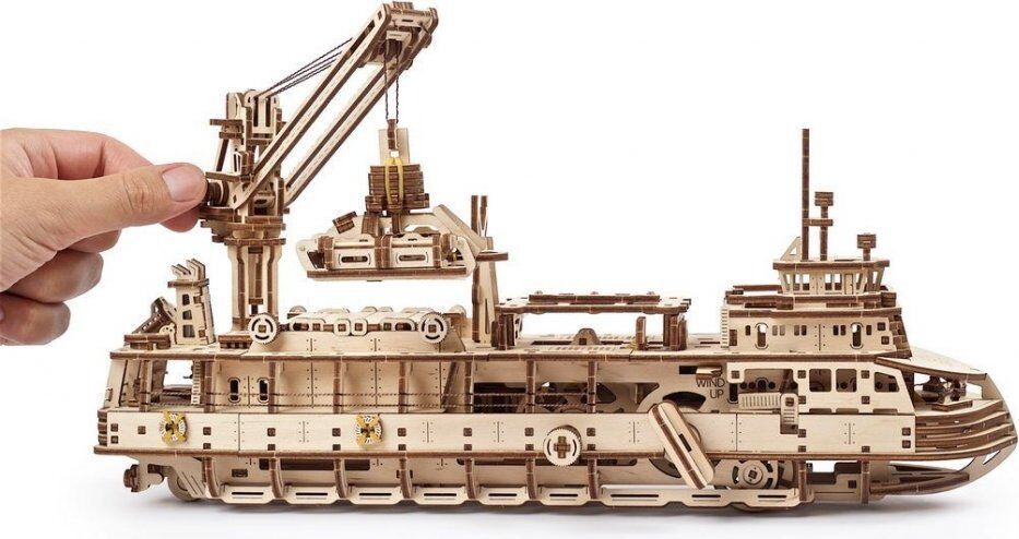 Ugears 3D dřevěné mechanické puzzle Výzkumný parník - obrázek 11