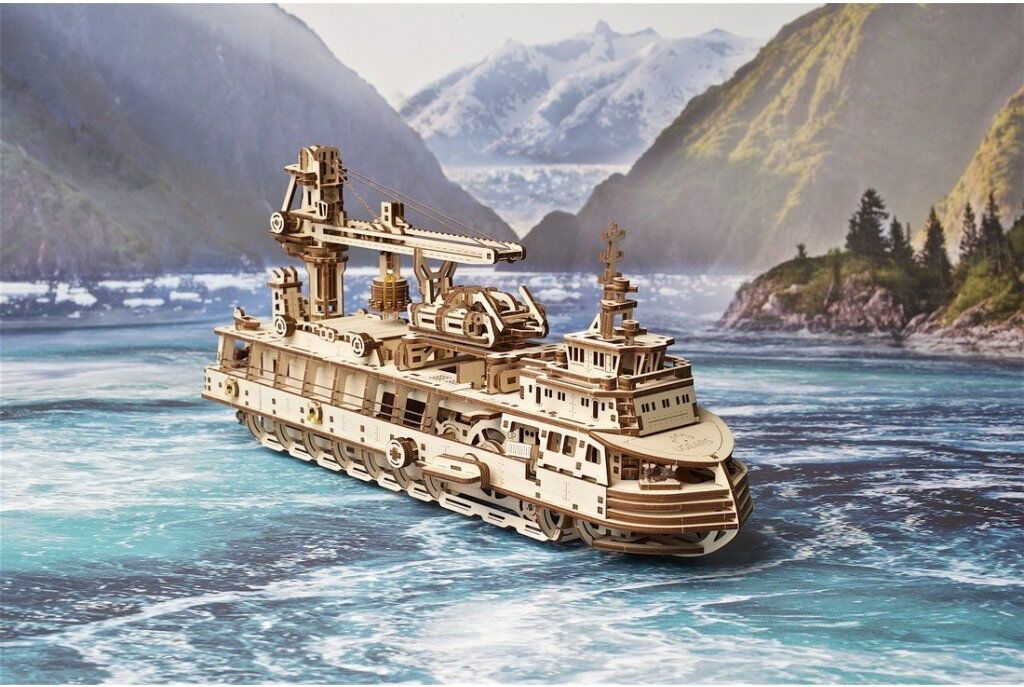 Ugears 3D dřevěné mechanické puzzle Výzkumný parník - obrázek 13