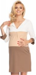 Těhotenské šaty 3/4 rukáv - ŠIROKÉ PRUHY cappuccino - BeMaaMaa  velikost L/XL - obrázek 1