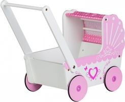 Kočárek pro panenky dřevěný - SRDCE bílo-růžový - EcoToys - obrázek 1