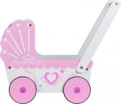 Kočárek pro panenky dřevěný - SRDCE bílo-růžový - EcoToys - obrázek 2