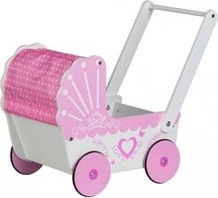 Kočárek pro panenky dřevěný - SRDCE bílo-růžový - EcoToys - obrázek 3