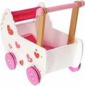 Kočárek pro panenky dřevěný - SRDÍČKA bílo-růžový - EcoToys - obrázek 2