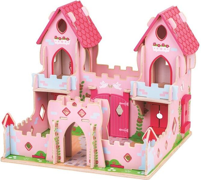 Dřevěný hrad pro panenky - růžový - obrázek 1