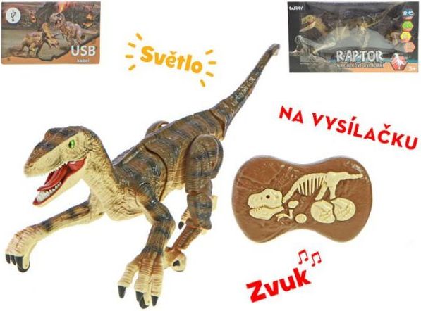 R/C dinosaurus 45cm hnědý na baterie 2,4GHz se světlem a zvukem v krabičce - obrázek 1