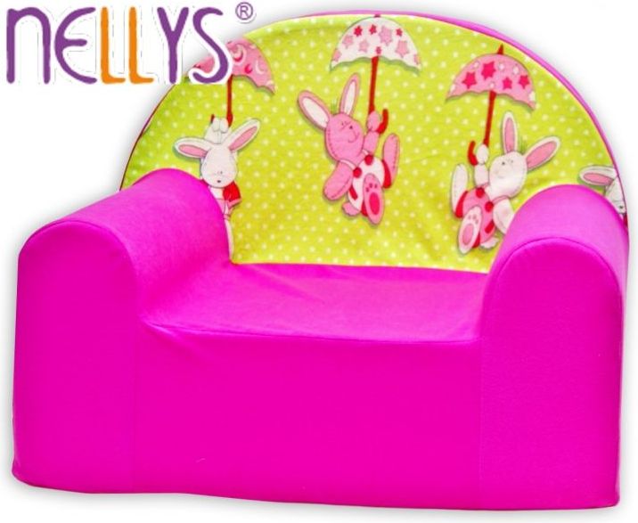 Dětské křesílko/pohovečka Nellys ® - Zajíček a deštník v růžové - obrázek 1
