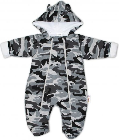 Kombinézka s kapuci a oušky s dvojitým  zapínáním Army Baby Nellys ® maskáč šedý - 62 (2-3m) - obrázek 1