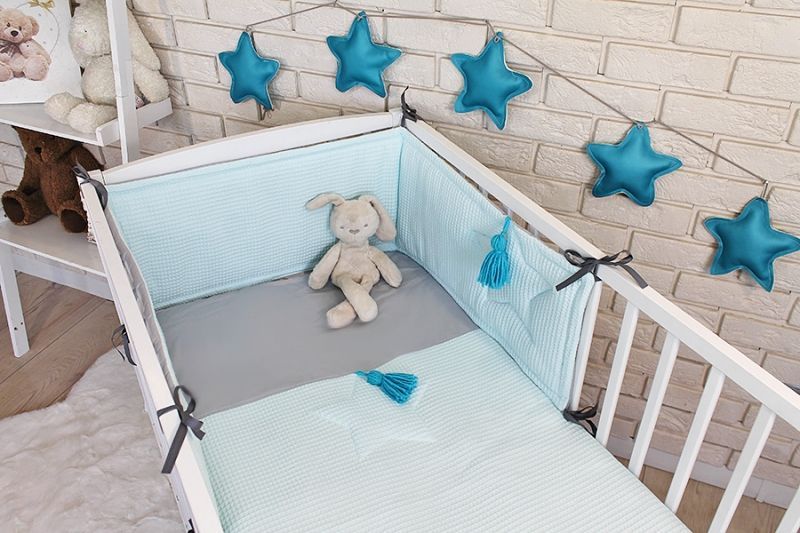Baby Nellys 3 dílná sada Mantinel s povlečením vafelek - tyrkys, 135 x 100 cm - 135x100 - obrázek 1