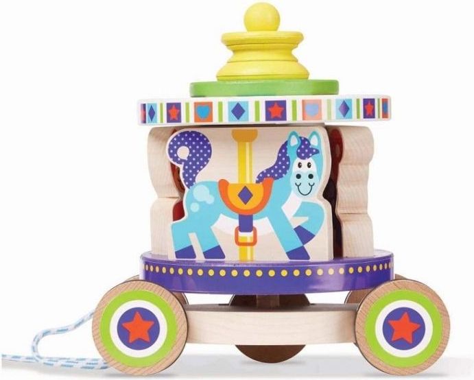 Melissa &  Doug  Edukační dřevěná, tahací hračka - Kolotoč - obrázek 1
