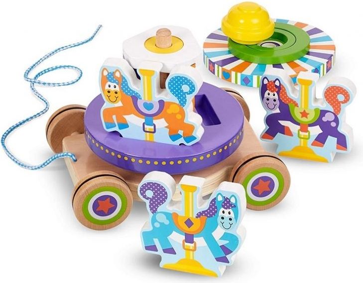 Melissa &  Doug  Edukační dřevěná, tahací hračka - Kolotoč - obrázek 2