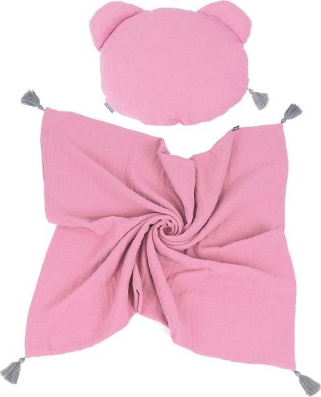 Mamo Tato Mušelinová sada polštářek Teddy Lux double s dekou 70x90cm - růžová - obrázek 1