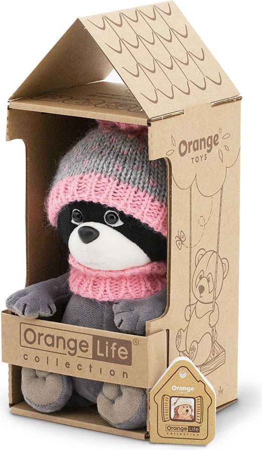 Mývalka Daisy v růžovo-šedé pletené čepici  od firmy ORANGE TOYS 20 cm - obrázek 2