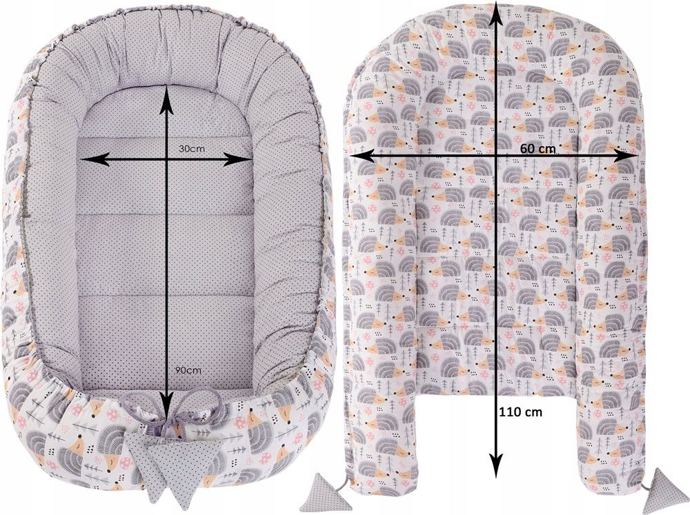 Set do postýlky BABYBOOM, 5ks, hnízdo, polštář, přikrývka, motýlek, matrace + obal, barva šedá a růžová, motiv ježek - obrázek 6