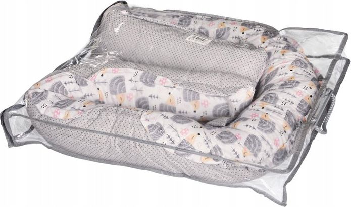 Set do postýlky BABYBOOM, 5ks, hnízdo, polštář, přikrývka, motýlek, matrace + obal, barva šedá a růžová, motiv ježek - obrázek 7