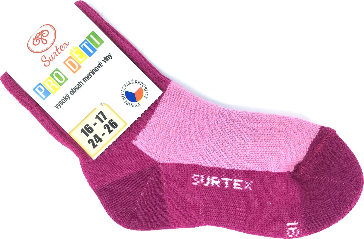 Zimní ponožky Surtex 80% Merino Růžové Velikost: 18 - 19 - obrázek 1