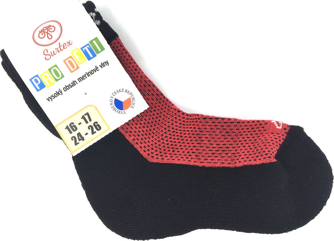 Ponožky Surtex 80% Merino Červené Velikost: 18 - 19 - obrázek 1