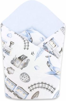 Baby Nellys novorozenecká zavinovačka, Vláčky, 75x75cm, bílá, modrá - obrázek 1