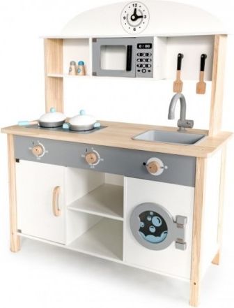 Eco Toys Dřevěná kuchyňka MAXI s příslušenstvím, 79,5 x 30 x 97 cm - bílá - obrázek 1