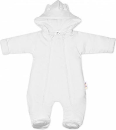 Baby Nellys ® Kombinézka s dvojitým zapínáním, s kapucí a oušky, bílá, Velikost koj. oblečení 56 (1-2m) - obrázek 1