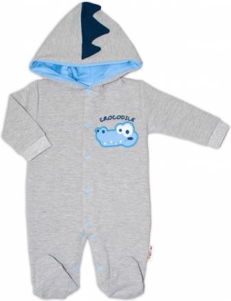 Baby Nellys Teplákový overal Crocodiles - šedá, modrá, Velikost koj. oblečení 56 (1-2m) - obrázek 1