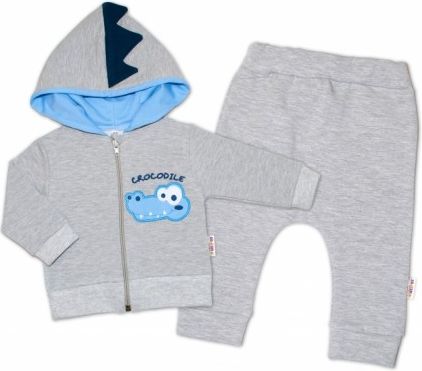 Baby Nellys Tepláková souprava s kapucí, Crocodiles - šedá, modrá, Velikost koj. oblečení 68 (4-6m) - obrázek 1