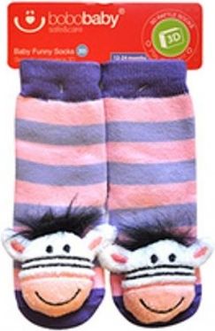 BOBO BABY Dětské protiskluzové ponožky 3D s chrastítkem - Zebra, fialová - obrázek 1
