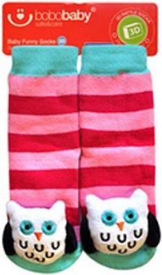 BOBO BABY Dětské protiskluzové ponožky 3D - Sovička, růžová - obrázek 1