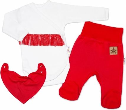 Baby Nellys 3-dílná sada Body dl. rukáv s tutu, šátek, polodupačky, červená, bílá, Velikost koj. oblečení 50 (0-1m) - obrázek 1