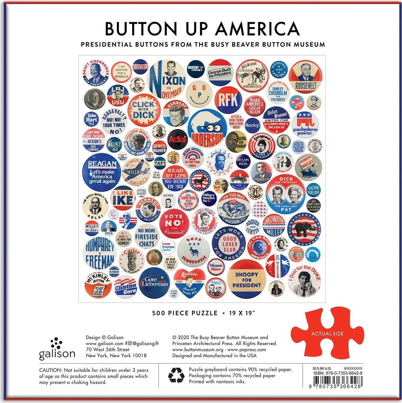 GALISON Čtvercové puzzle Americké volební odznáčky 500 dílků - obrázek 3