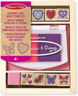 Melissa&Doug Melissa&Doug Dřevěná razítka v krabici - Motýlci a srdíčka - obrázek 1