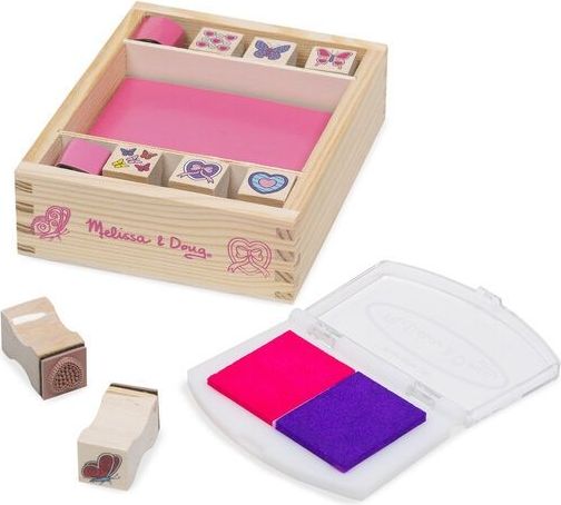 Melissa&Doug Melissa&Doug Dřevěná razítka v krabici - Motýlci a srdíčka - obrázek 3