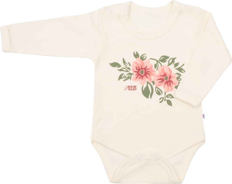 Kojenecké body s dlouhým rukávem New Baby Flowers béžové 68 (4-6m) - obrázek 1