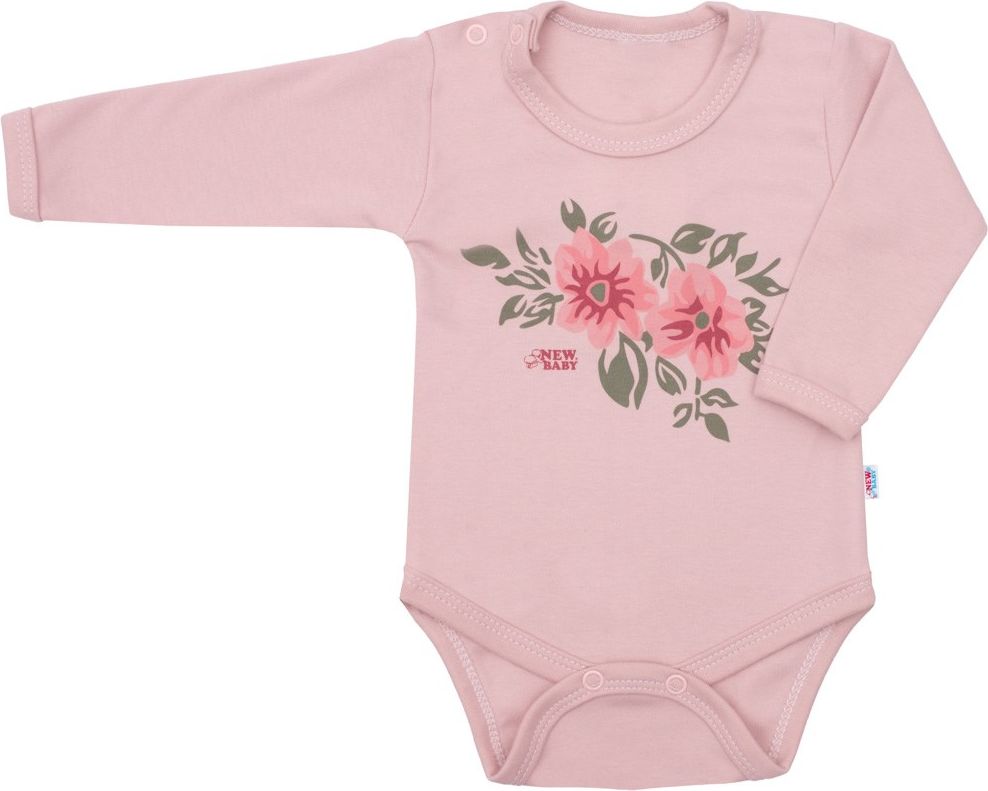 Kojenecké body s dlouhým rukávem New Baby Flowers růžové 74 (6-9m) - obrázek 1