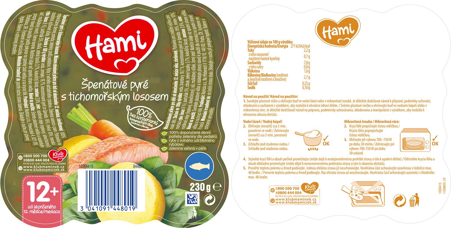 HAMI Talířek Špenátové pyré s tichomořským lososem 230 g, 12+ - obrázek 2