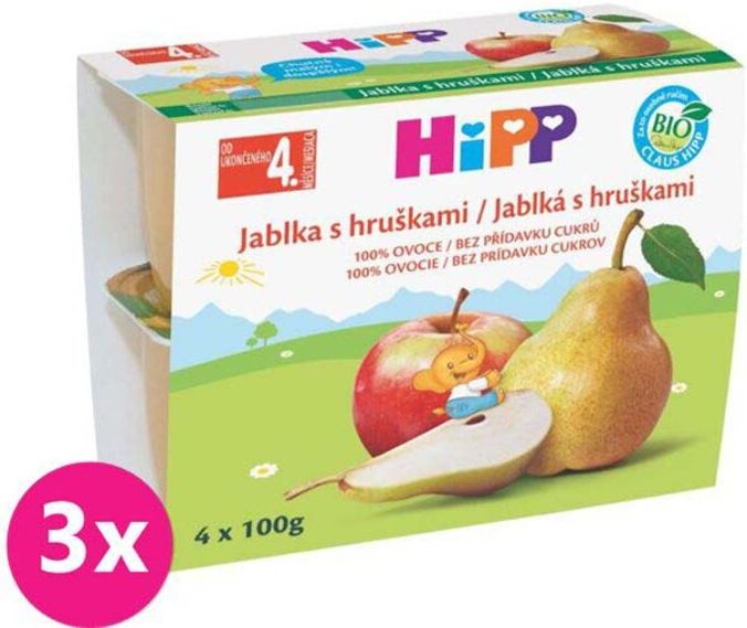3x HiPP BIO jablkový s hruškami (4x100 g) - ovocný příkrm - obrázek 1
