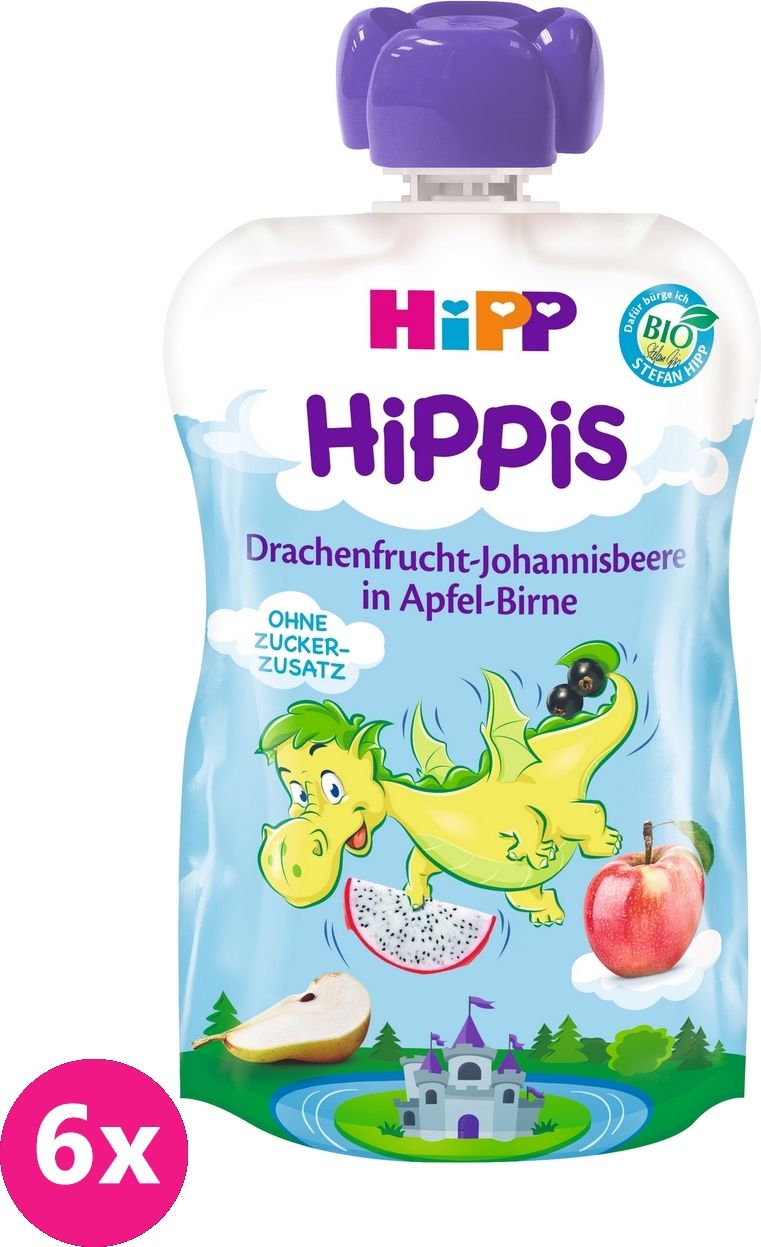 6x HIPP BIO Hippis Jablko, Hruška, Dračí ovoce, Černý rybíz (12m+) 100 g - obrázek 2