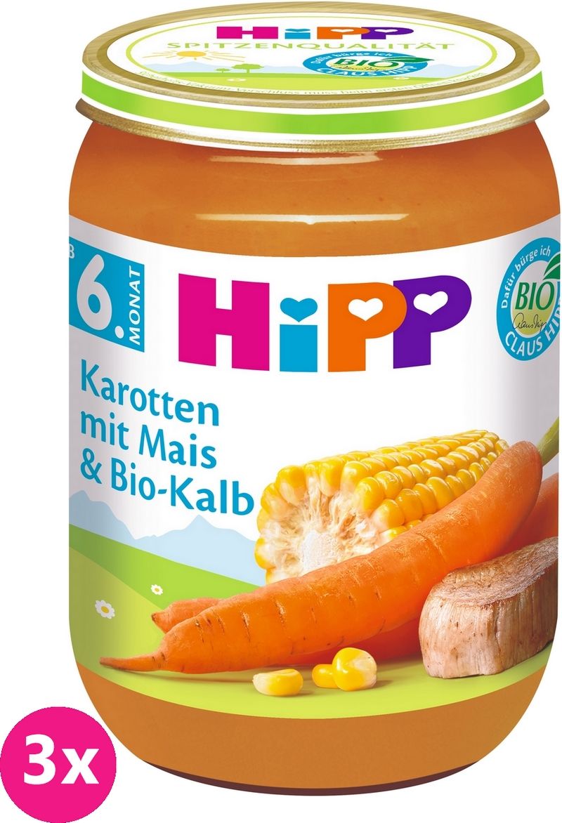 3x HIPP BIO Mrkev s kukuřicí a BIO telecím masem (6m+) 190 g - obrázek 1